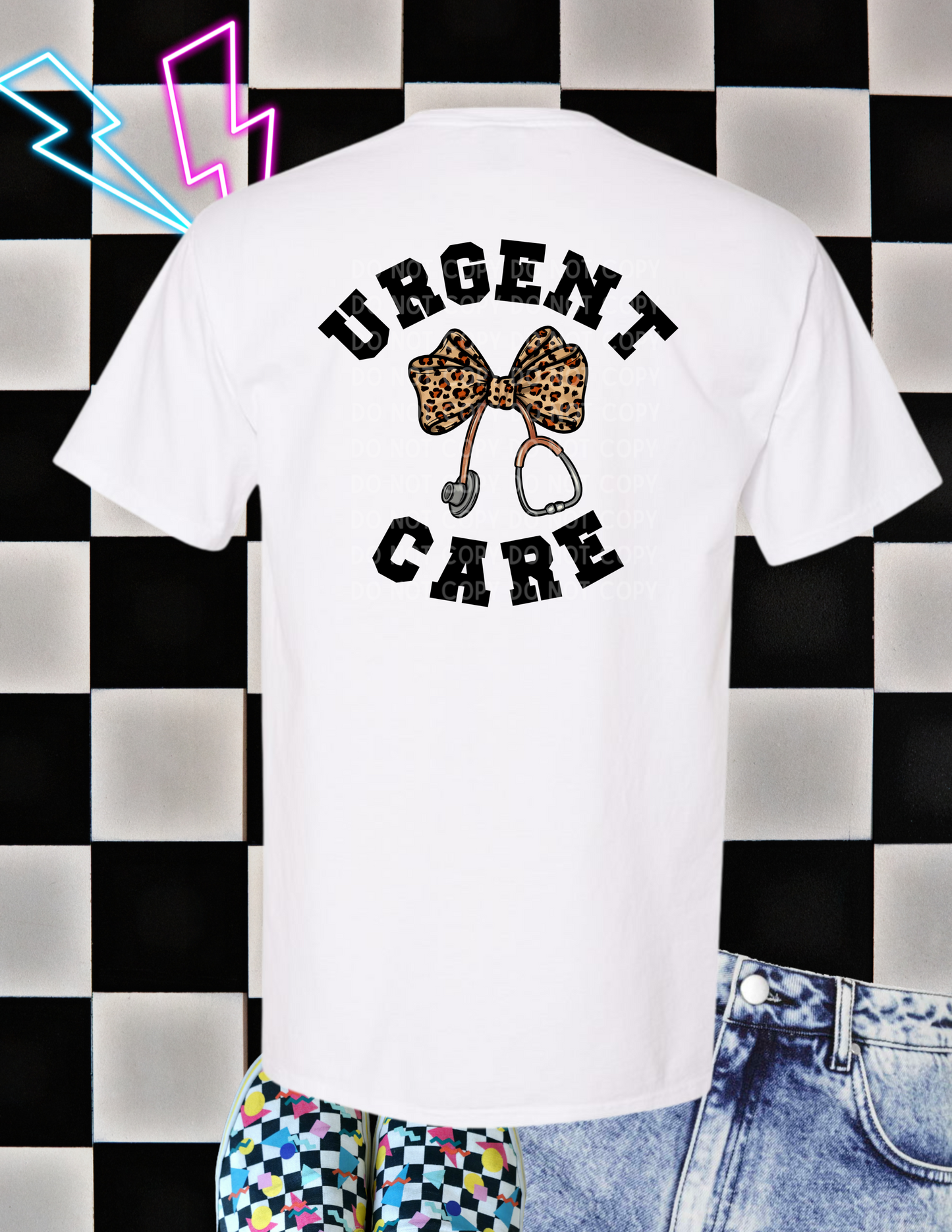 Urgent Care Staff Tee with Leopard Bow + Stethoscope