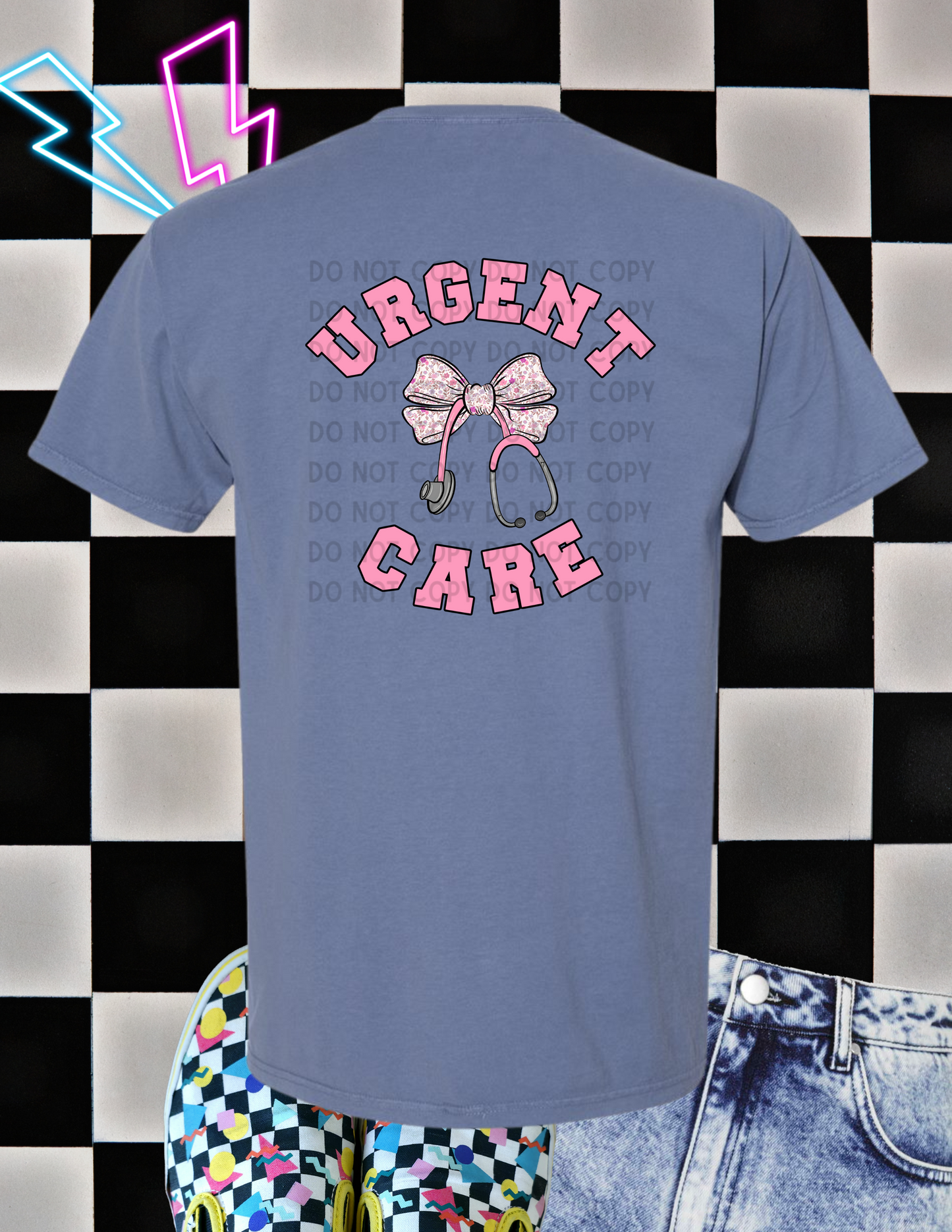 Urgent Care Staff Tee with Pink Floral Bow + Stethoscope